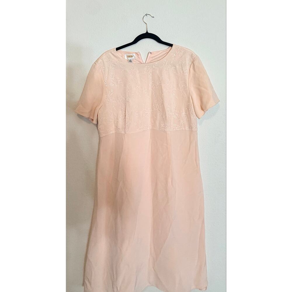 Talbots Womens Blush Pink Embroidered Shift Dress Size 14 Short Sleeve
